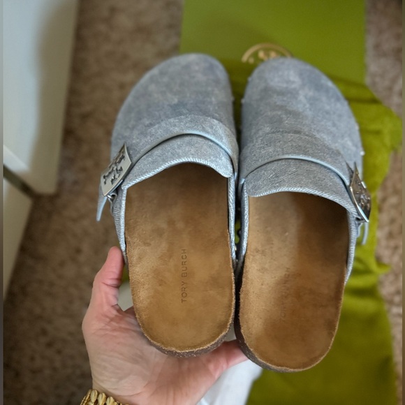 NIB Tory Burch Mellow Stud Mules- Denim Suede/Cork - Picture 9 of 9